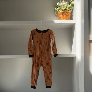 Carter's Brown Bear Print One-Piece Footie with Navy Trim